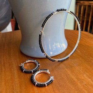Black/Silver Seed Bead Bracelet + Earrings Set